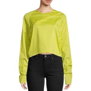 Ganni Boxy Crop Button Blouse in Yellow Green Sz 4